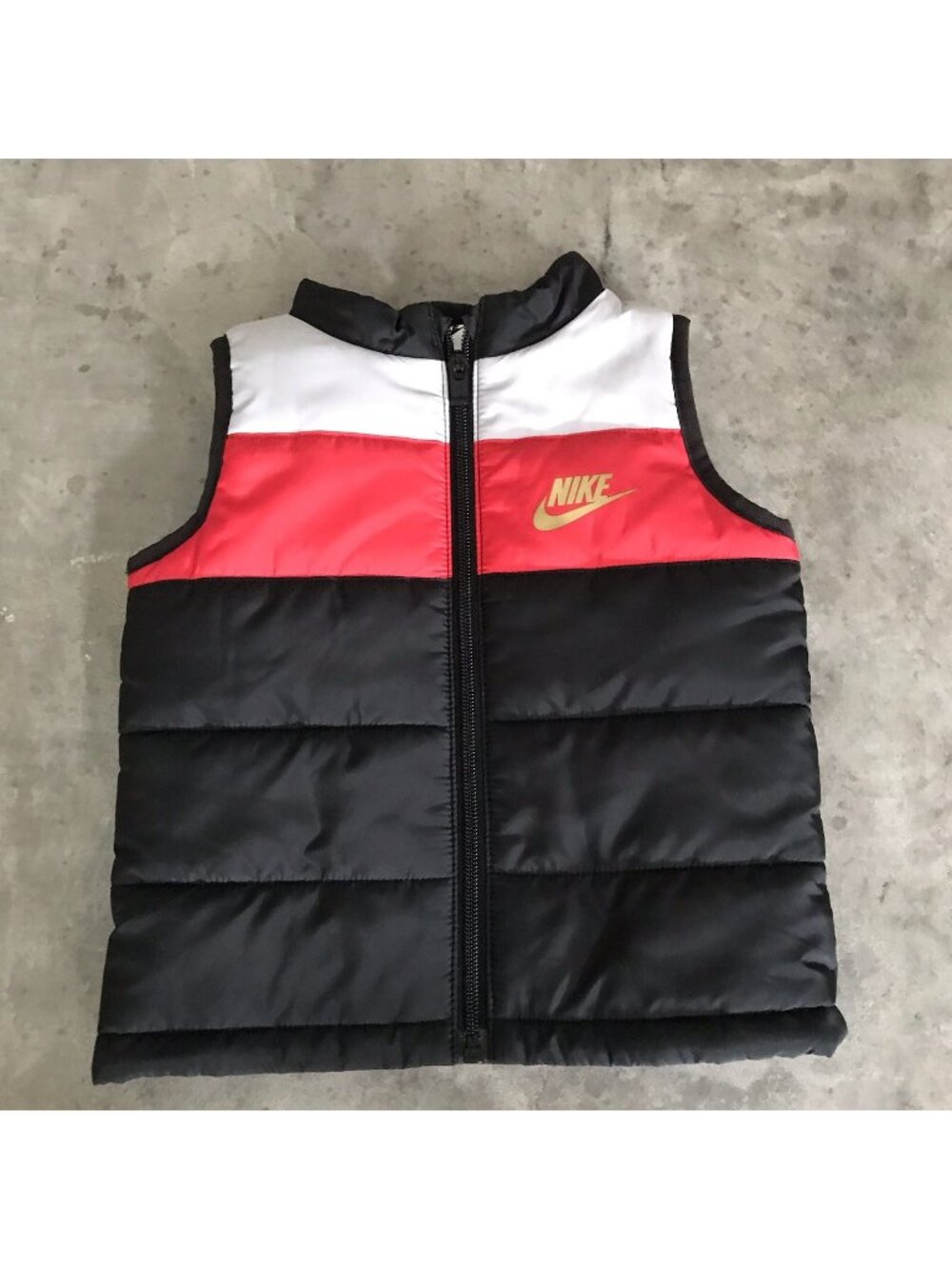 Nike Puffer Vest Toddler Boy 24m Colorblock Zip Black Gold Logo Outdoor Sporty